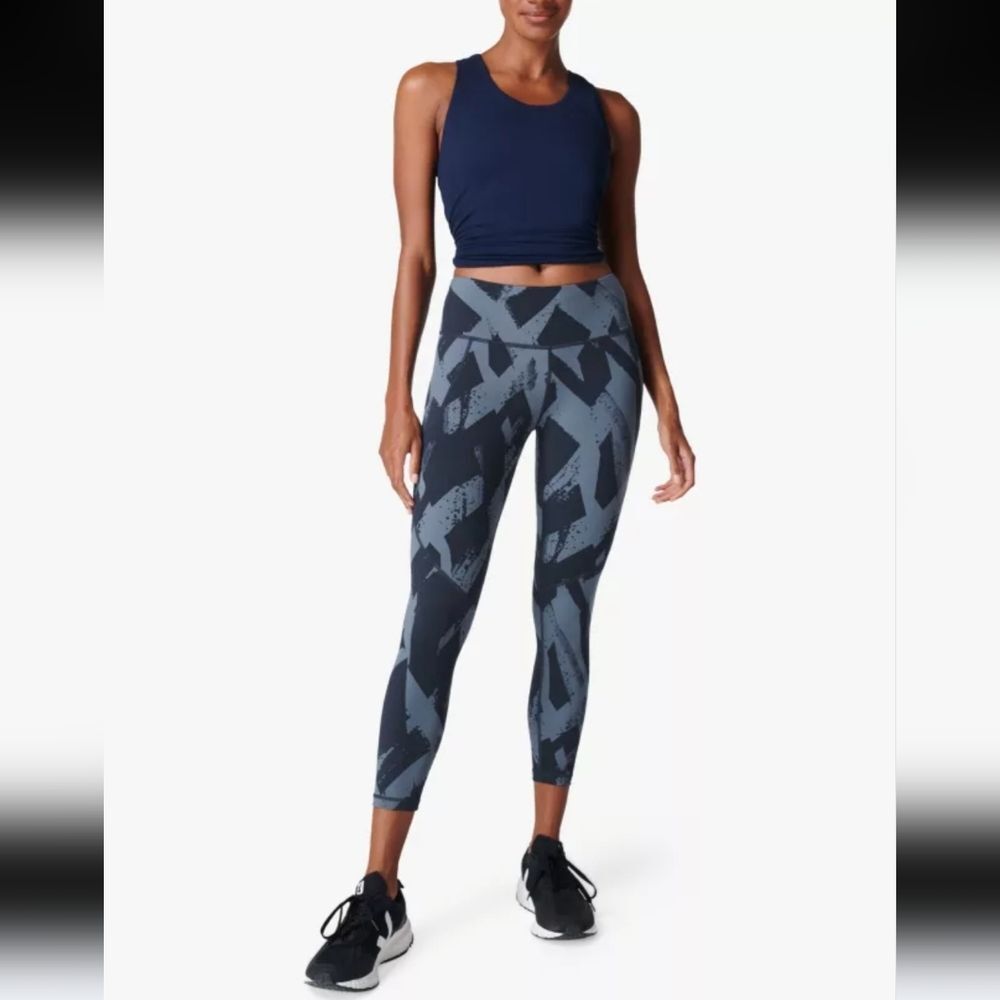 Sweaty Betty Power Workout 7/8 Gym Leggings, Blue Paint Print Size S